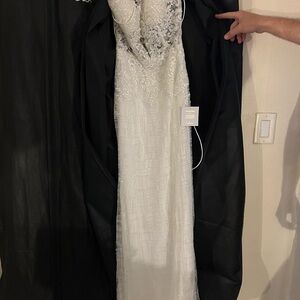 Lulu's White Glitter Lace Up Wedding Dress